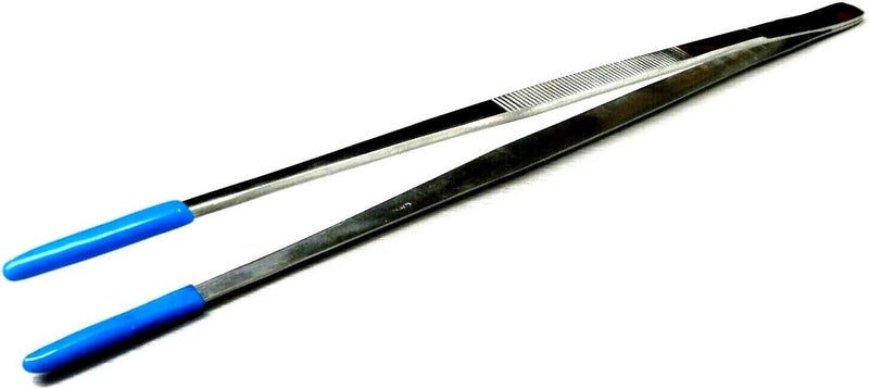 JTS 12 Inch Tweezer with PVC Rubber Tips Coated Straight Flat Tip Stainless Steel Forceps Steam Ultrasonic Cleaning Tweezer | Non-Marring | Good Grip | Jewelry | Hobby Crafts Industrial Electronic By - Image 1